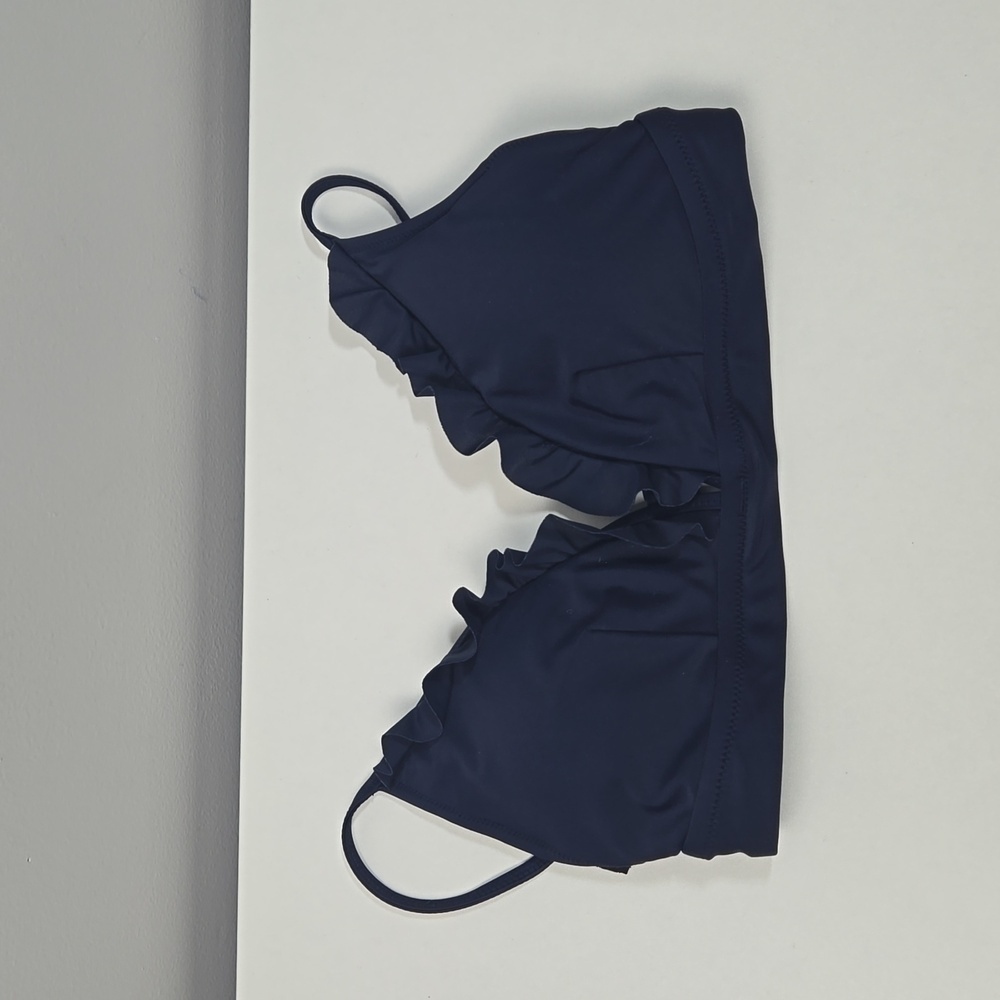 Like NEW! J. Crew Navy Ruffle Triangle Bikini Top